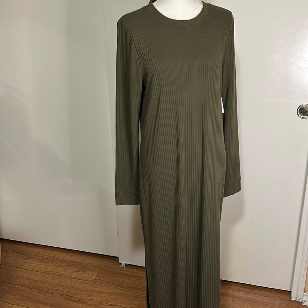 Old Navy Olive Green Long Rib Knit Dress
